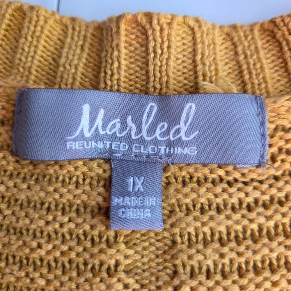 Marled Waffle Knit Open Front Cardigan Mustard Yellow Size 1X - Picture 10 of 12